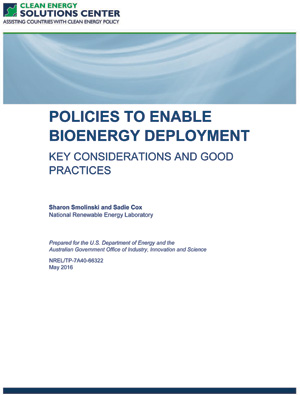 report cover: Policies to Enable Bioenergy Deployment: Key Considerations and Good Practices